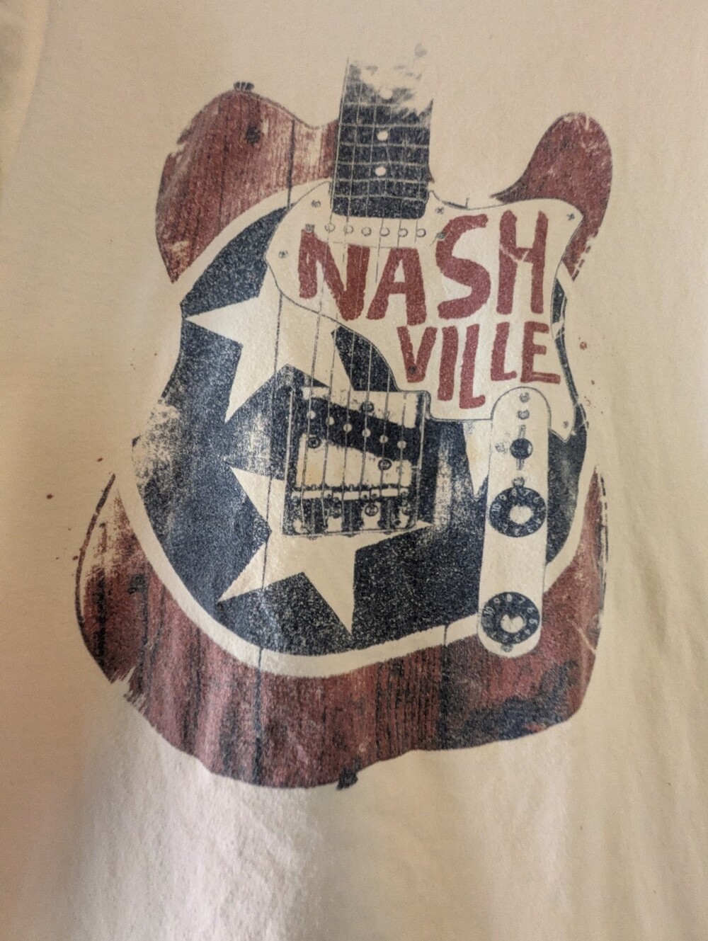 100% Cotton Gildan Graphic Nashville Guitar Tee Unisex-Red/White/Blue Sz. L - Picture 2 of 6